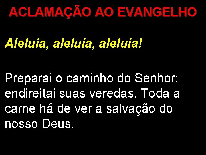 ACLAMAÇÃO AO EVANGELHO Aleluia, aleluia! Preparai o caminho do Senhor; endireitai suas veredas. Toda