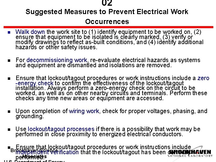 02 Suggested Measures to Prevent Electrical Work Occurrences n Walk down the work site