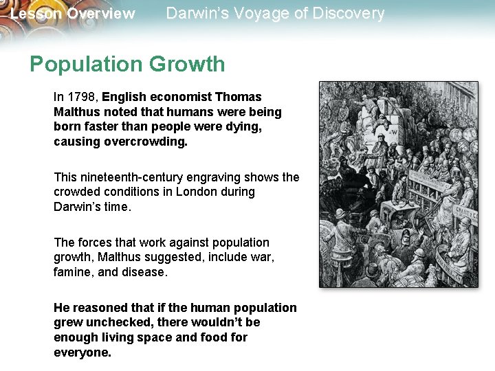 Lesson Overview Darwin’s Voyage of Discovery Population Growth In 1798, English economist Thomas Malthus
