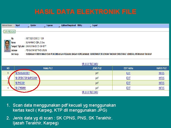 HASIL DATA ELEKTRONIK FILE 1. Scan data menggunakan pdf kecuali yg menggunakan kertas kecil