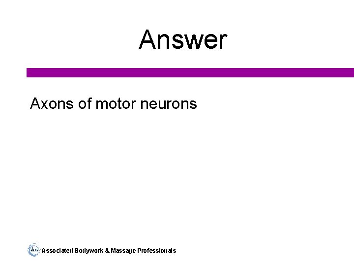 Answer Axons of motor neurons Associated Bodywork & Massage Professionals 