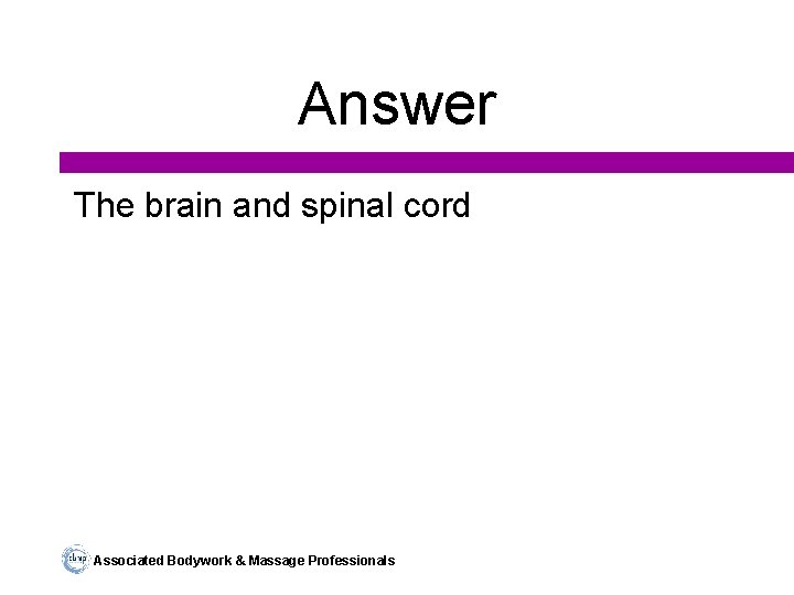 Answer The brain and spinal cord Associated Bodywork & Massage Professionals 
