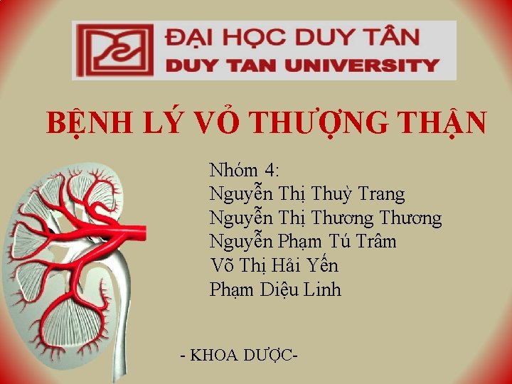 BỆNH LÝ VỎ THƯỢNG THẬN Nhóm 4: Nguyễn Thị Thuỳ Trang Nguyễn Thị Thương