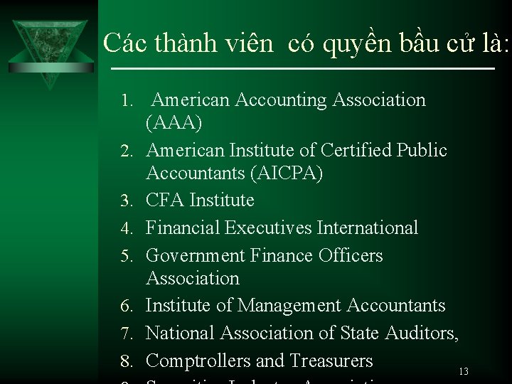 Các thành viên có quyền bầu cử là: 1. American Accounting Association 2. 3.