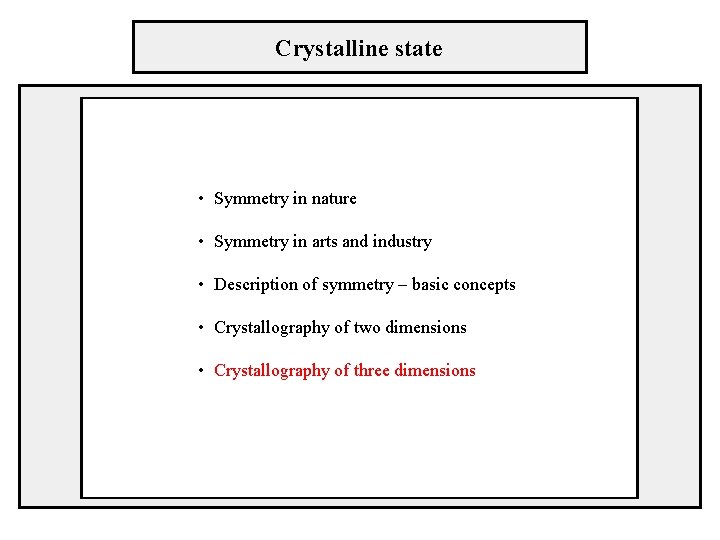 Crystalline state • Symmetry in nature • Symmetry in arts and industry • Description
