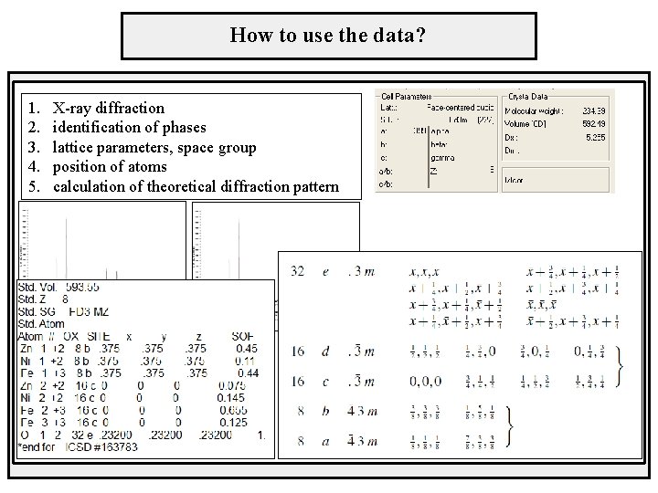 How to use the data? 1. 2. 3. 4. 5. X-ray diffraction identification of