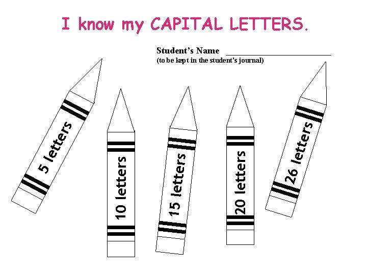 I know my CAPITAL LETTERS. Student’s Name ____________ ette r 26 l 20 letters