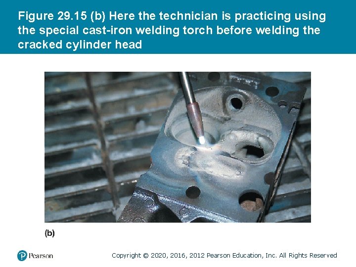 Figure 29. 15 (b) Here the technician is practicing using the special cast-iron welding
