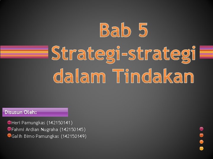 Bab 5 Strategi-strategi dalam Tindakan Disusun Oleh: Heri Pamungkas (142150141) Fahmi Ardian Nugraha (142150145)