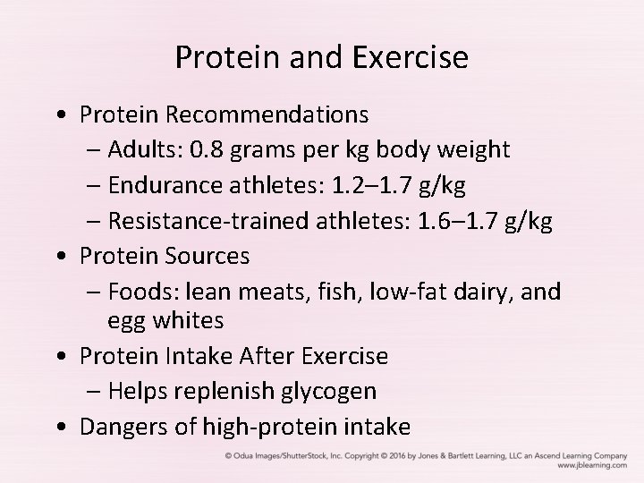 Protein and Exercise • Protein Recommendations – Adults: 0. 8 grams per kg body