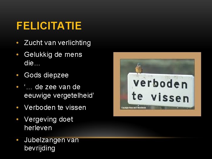 FELICITATIE • Zucht van verlichting • Gelukkig de mens die… • Gods diepzee •