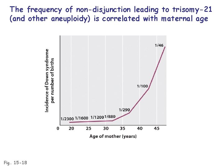 The frequency of non-disjunction leading to trisomy-21 (and other aneuploidy) is correlated with maternal
