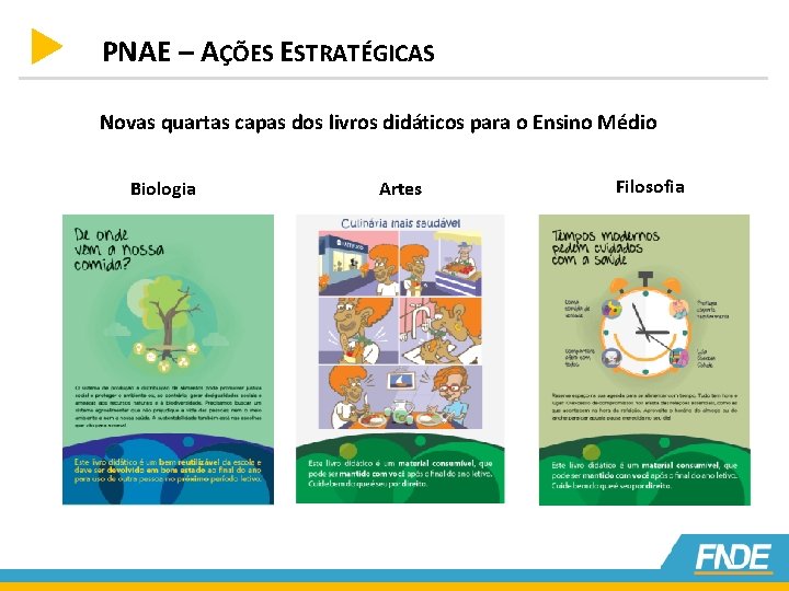 PNAE – AÇÕES ESTRATÉGICAS Novas quartas capas dos livros didáticos para o Ensino Médio