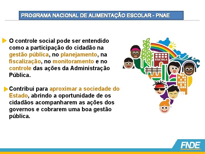 PROGRAMA NACIONAL DE ALIMENTAÇÃO ESCOLAR - PNAE O controle social pode ser entendido como