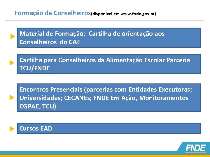 Formação de Conselheiros(disponível em www. fnde. gov. br) Material de Formação: Cartilha de orientação