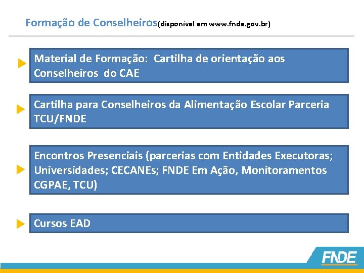 Formação de Conselheiros(disponível em www. fnde. gov. br) Material de Formação: Cartilha de orientação