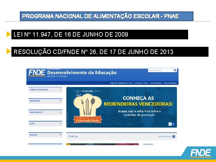 PROGRAMA NACIONAL DE ALIMENTAÇÃO ESCOLAR - PNAE LEI Nº 11. 947, DE 16 DE