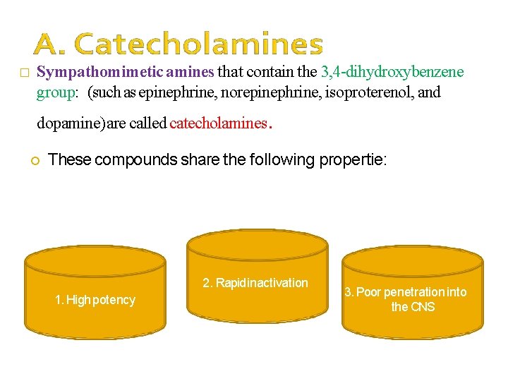 � Sympathomimetic amines that contain the 3, 4 -dihydroxybenzene group: (such as epinephrine, norepinephrine,