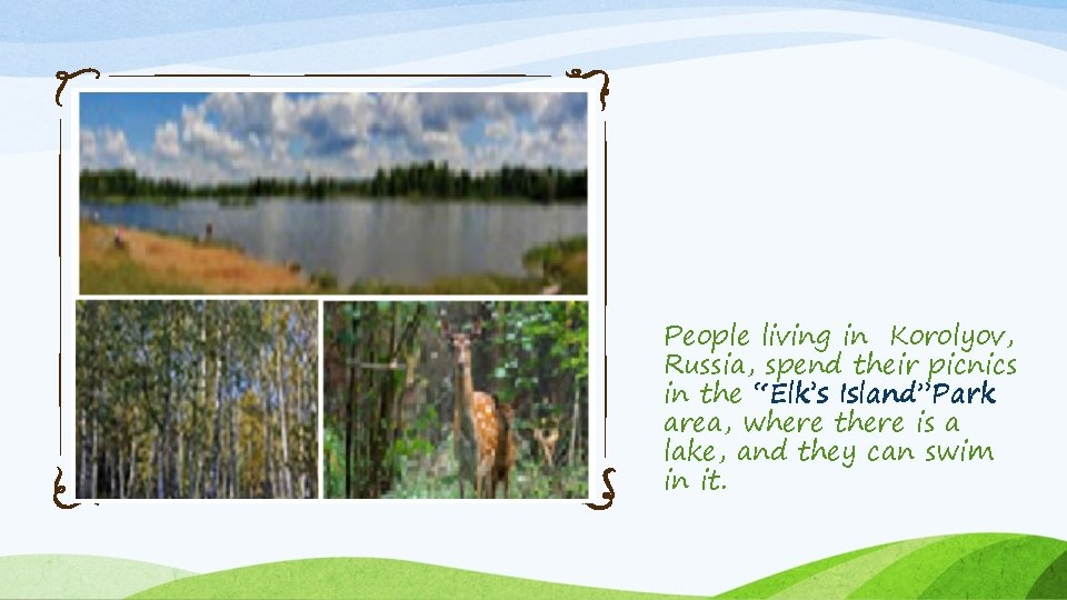 People living in Korolyov, Russia, spend their picnics in the “Elk’s Island”Park area, where