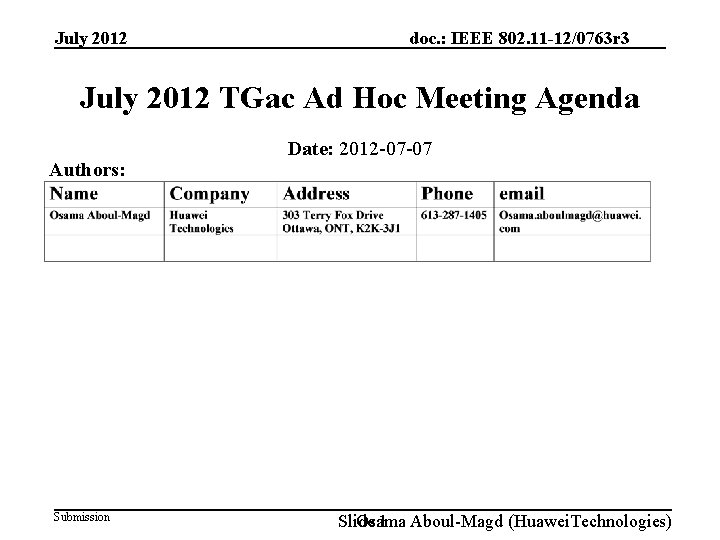 July 2012 doc. : IEEE 802. 11 -12/0763 r 3 July 2012 TGac Ad