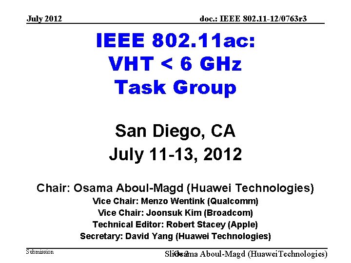 July 2012 doc. : IEEE 802. 11 -12/0763 r 3 IEEE 802. 11 ac: