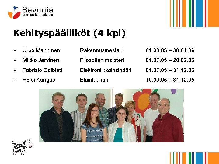 Kehityspäälliköt (4 kpl) - Urpo Manninen Rakennusmestari 01. 08. 05 – 30. 04. 06