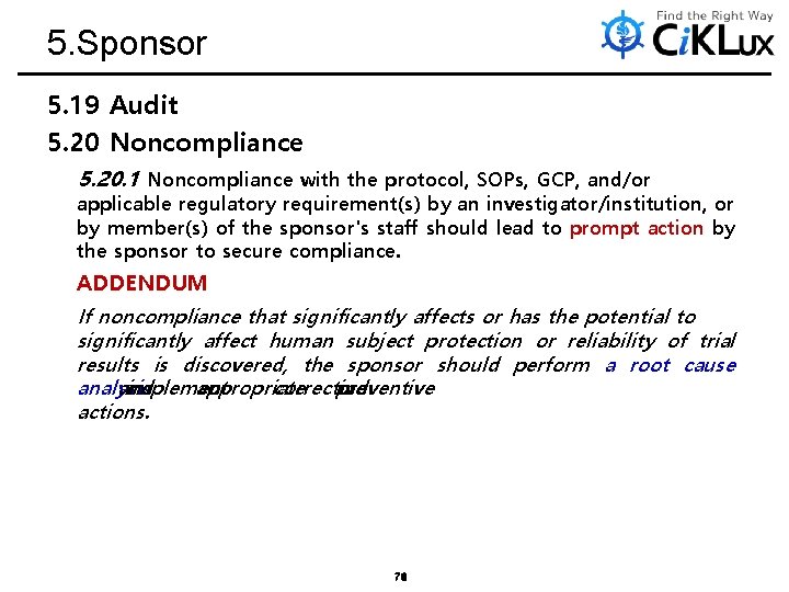5. Sponsor 5. 19 Audit 5. 20 Noncompliance 5. 20. 1 Noncompliance with the