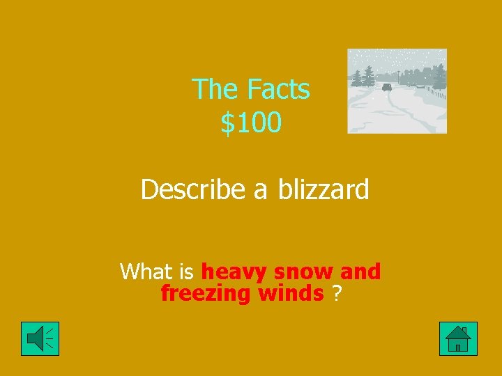 The Facts $100 Describe a blizzard What is heavy snow and freezing winds ?