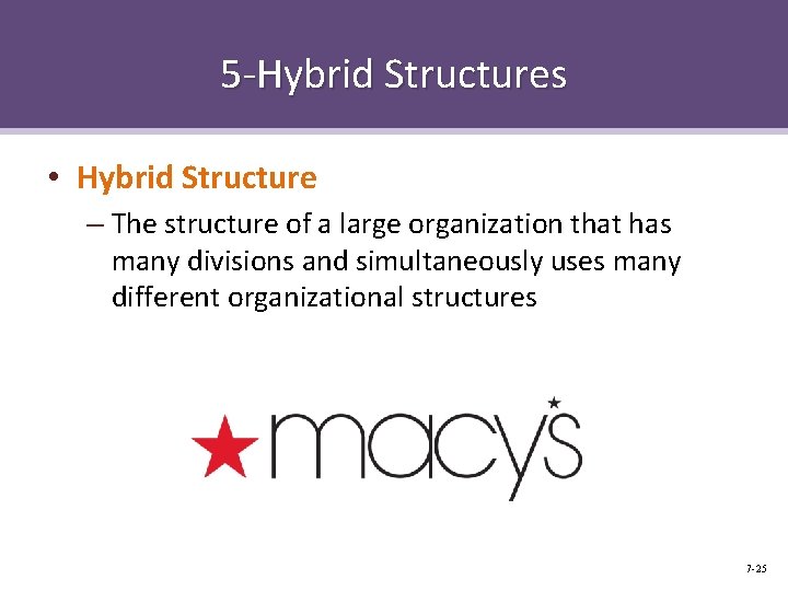 5 -Hybrid Structures • Hybrid Structure – The structure of a large organization that