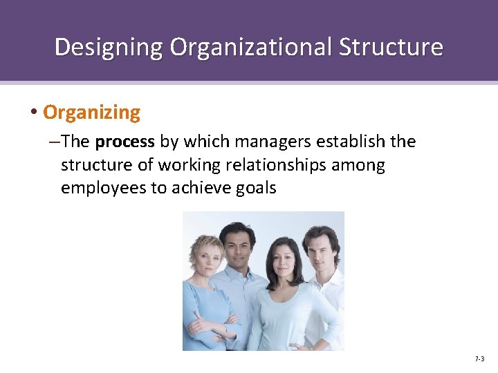 Designing Organizational Structure • Organizing – The process by which managers establish the structure