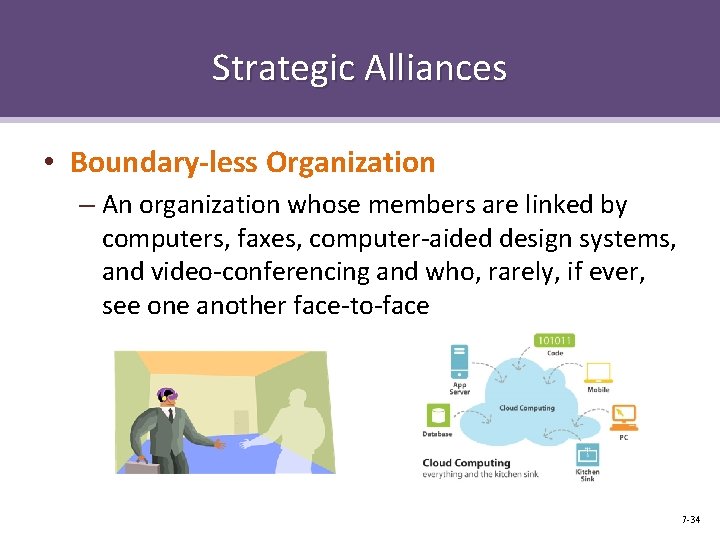 Strategic Alliances • Boundary-less Organization – An organization whose members are linked by computers,