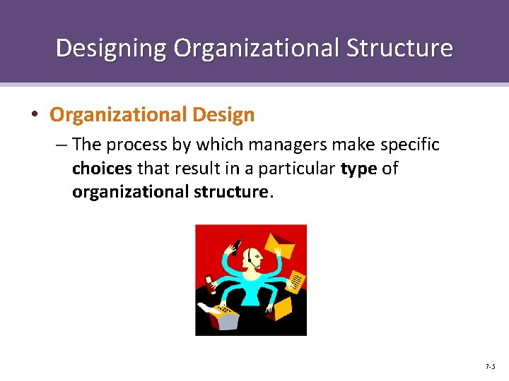 Designing Organizational Structure • Organizational Design – The process by which managers make specific