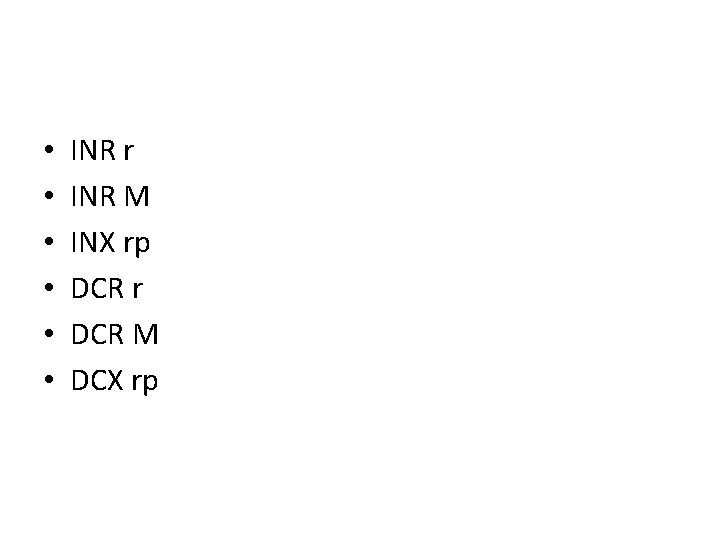  • • • INR r INR M INX rp DCR r DCR M