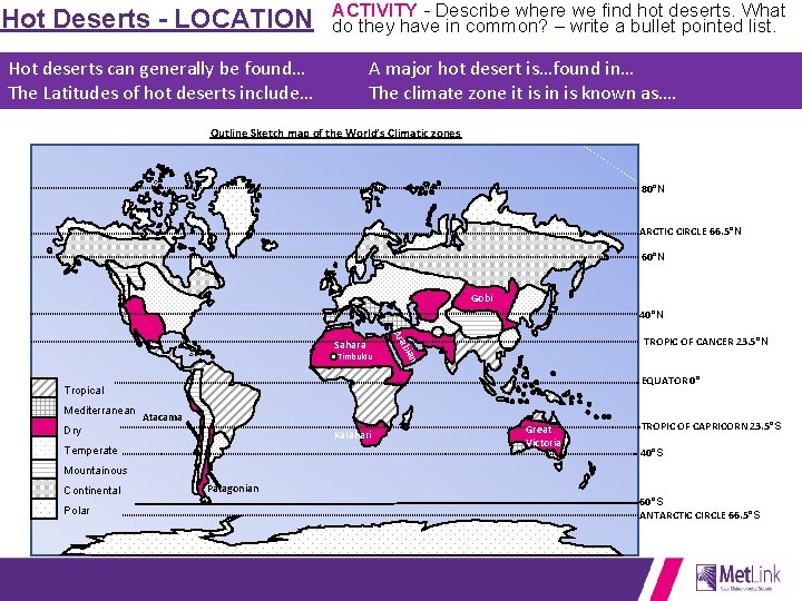 Hot Deserts - LOCATION ACTIVITY - Describe where we find hot deserts. What do