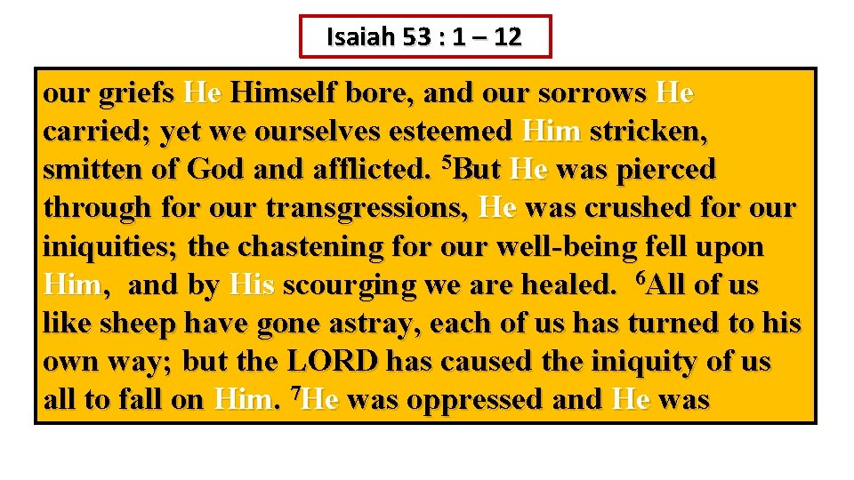 Isaiah 53 : 1 – 12 our griefs He Himself bore, and our sorrows