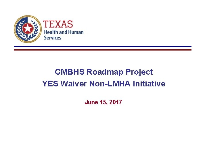 CMBHS Roadmap Project YES Waiver Non-LMHA Initiative June 15, 2017 