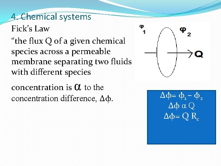 4. Chemical systems Fick’s Law “the flux Q of a given chemical species across