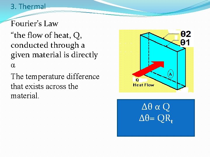 3. Thermal Fourier’s Law “the flow of heat, Q, conducted through a given material
