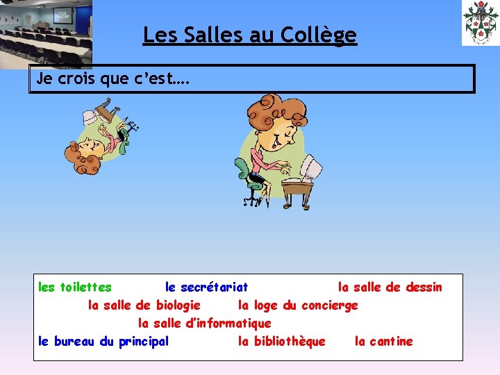 Les Salles au Collège Je crois que c’est…. les toilettes le secrétariat la salle