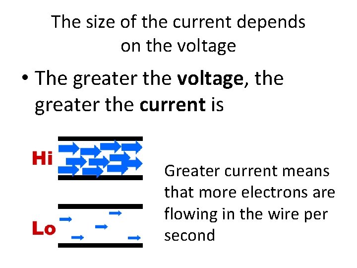 The size of the current depends on the voltage • The greater the voltage, The size of the current depends on the voltage • The greater the voltage,