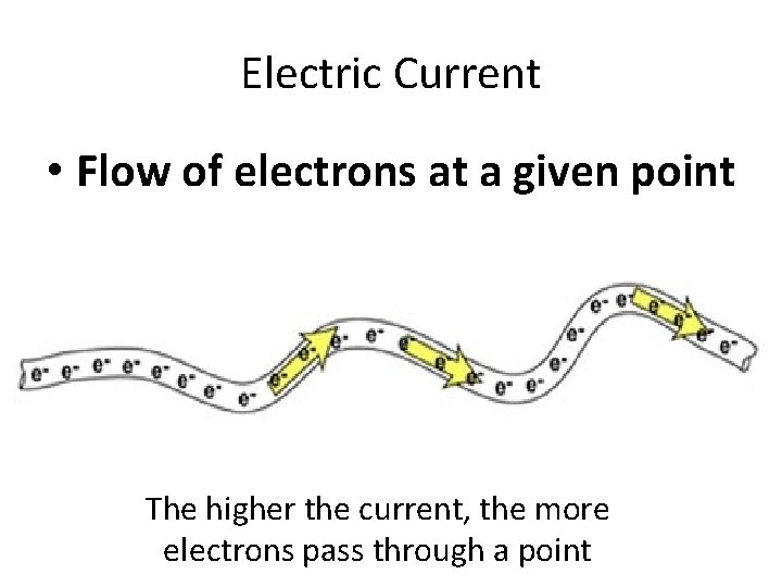 Electric Current • Flow of electrons at a given point The higher the current,