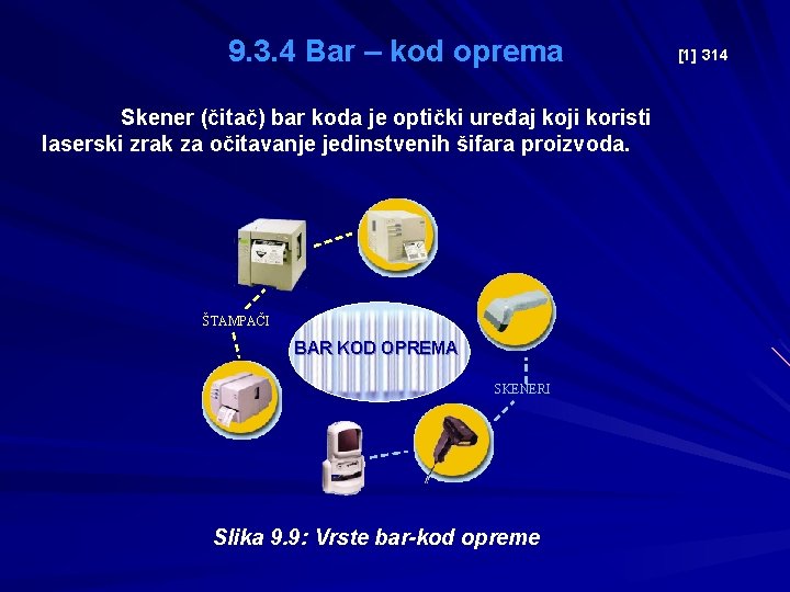 9. 3. 4 Bar – kod oprema Skener (čitač) bar koda je optički uređaj