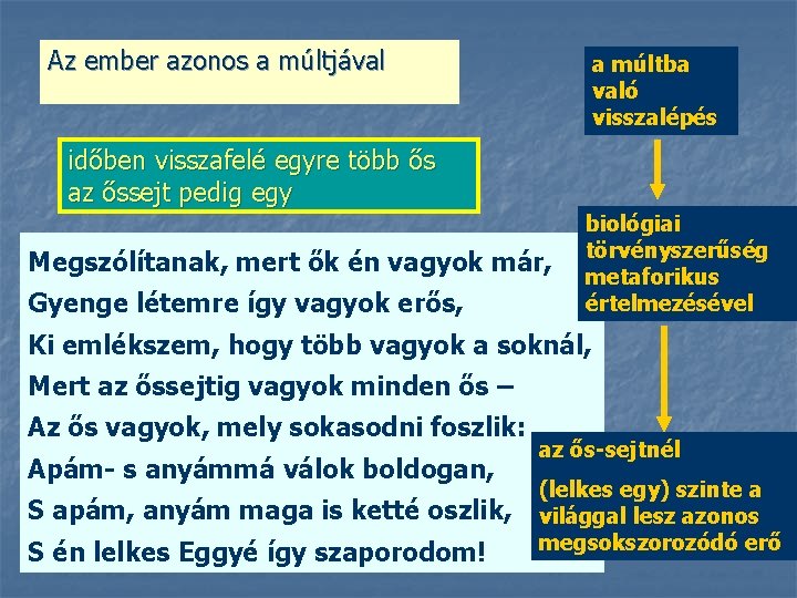 Az ember azonos a múltjával a múltba való visszalépés időben visszafelé egyre több ős