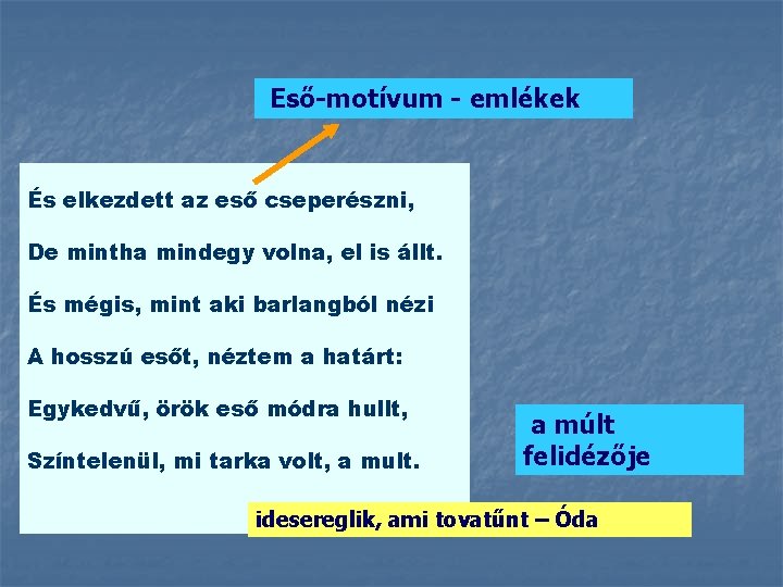 Eső-motívum - emlékek És elkezdett az eső cseperészni, De mintha mindegy volna, el is