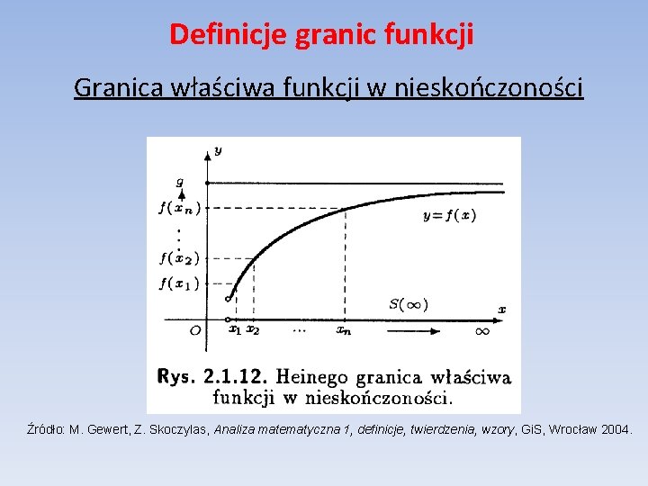 Definicje granic funkcji Granica właściwa funkcji w nieskończoności Źródło: M. Gewert, Z. Skoczylas, Analiza