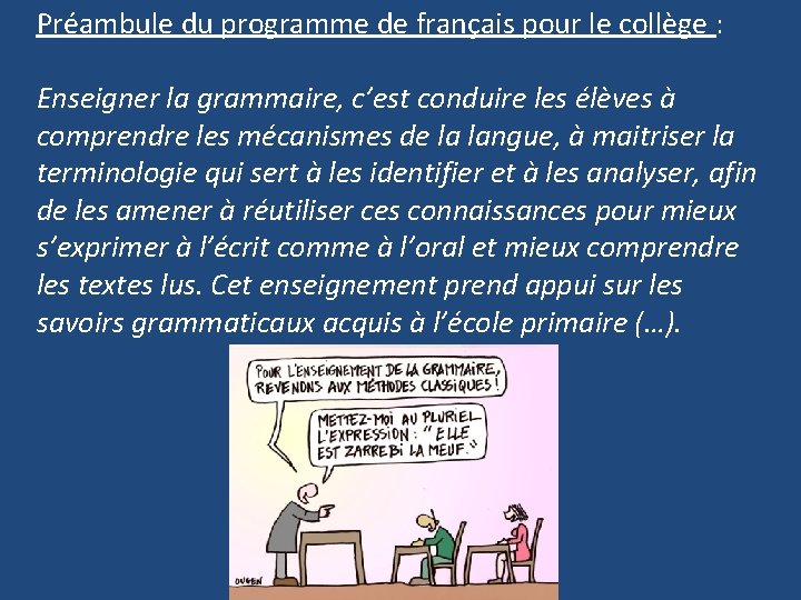 Préambule du programme de français pour le collège : Enseigner la grammaire, c’est conduire