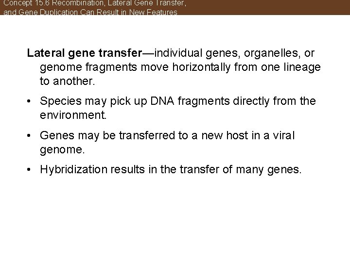Concept 15. 6 Recombination, Lateral Gene Transfer, and Gene Duplication Can Result in New