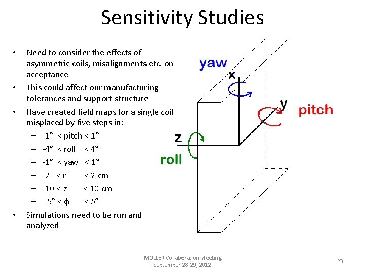 Sensitivity Studies • • Need to consider the effects of asymmetric coils, misalignments etc.