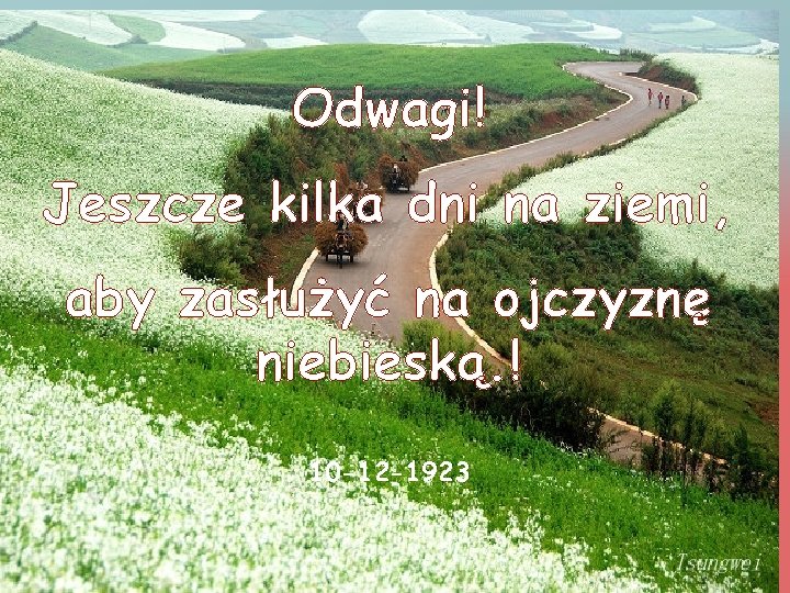 Odwagi! Jeszcze kilka dni na ziemi, aby zasłużyć na ojczyznę niebieską. ! 10 -12