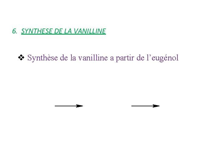 6. SYNTHESE DE LA VANILLINE v Synthèse de la vanilline a partir de l’eugénol 6. SYNTHESE DE LA VANILLINE v Synthèse de la vanilline a partir de l’eugénol